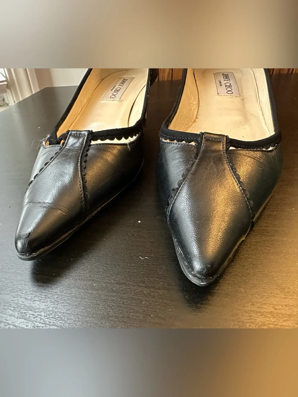 Jimmy Choo Black Pointed Toe Low Heel Pumps